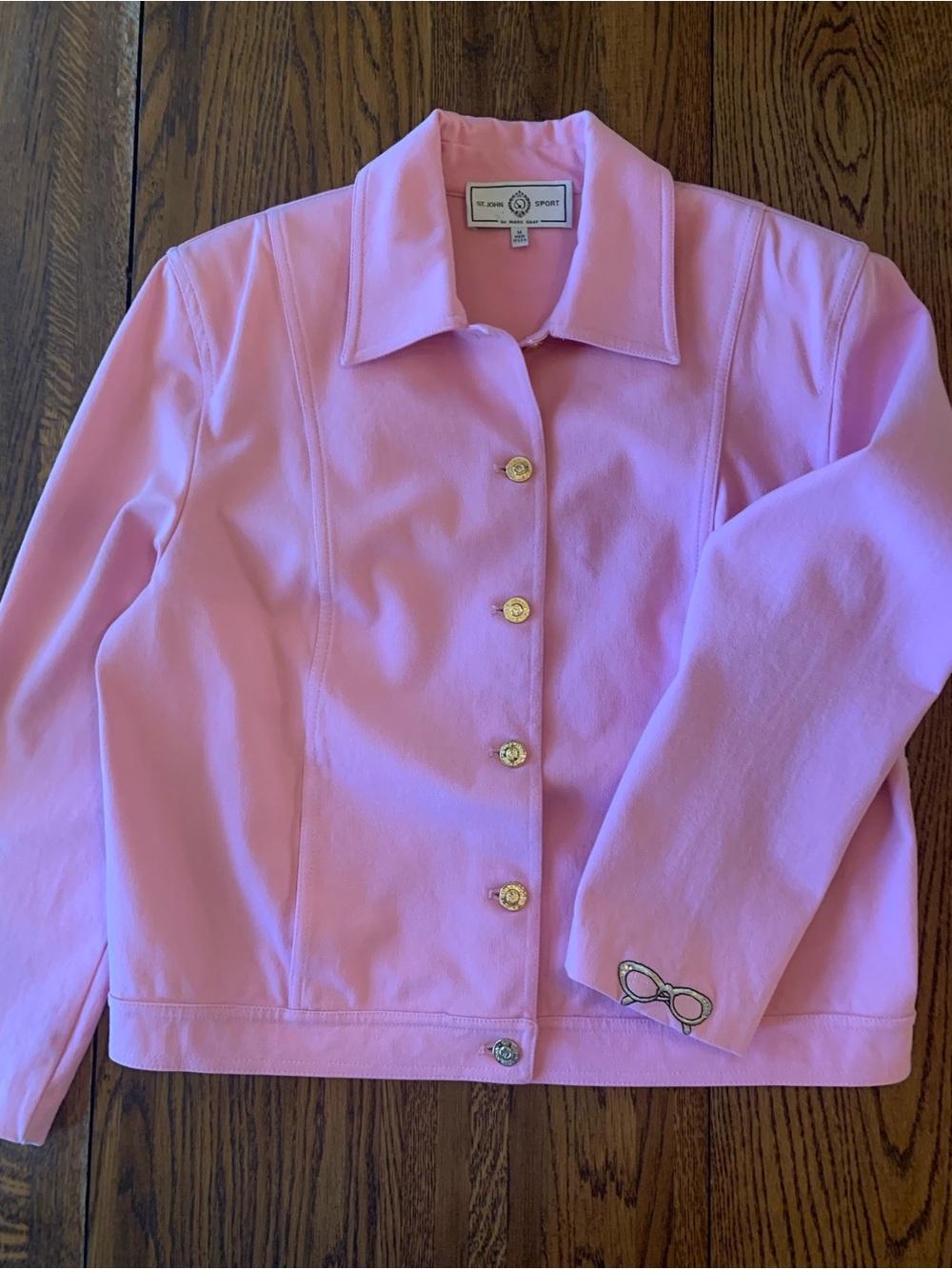 Pink St. John Sport by Marie Gray Trucker Jacket with Embroidered Sleeve